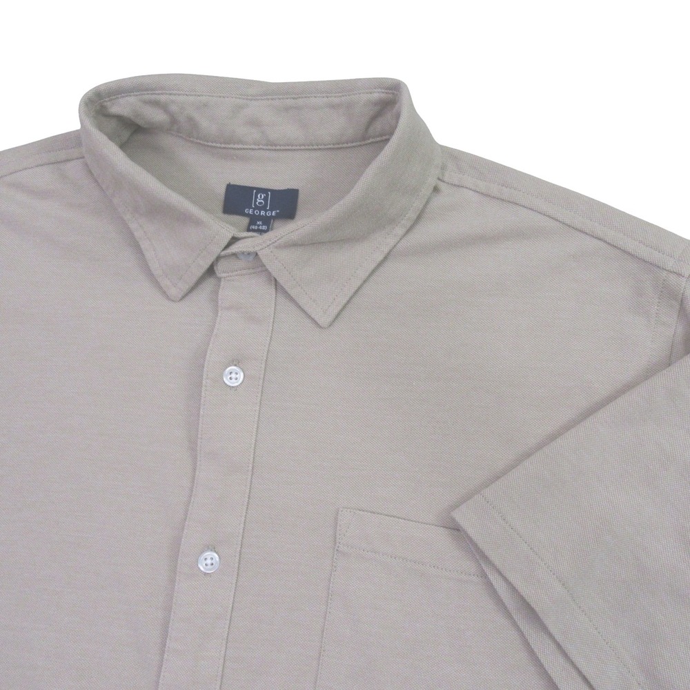 George Mens Short Sleeve Button Down Shirt Sandstorm Tan Knit XL